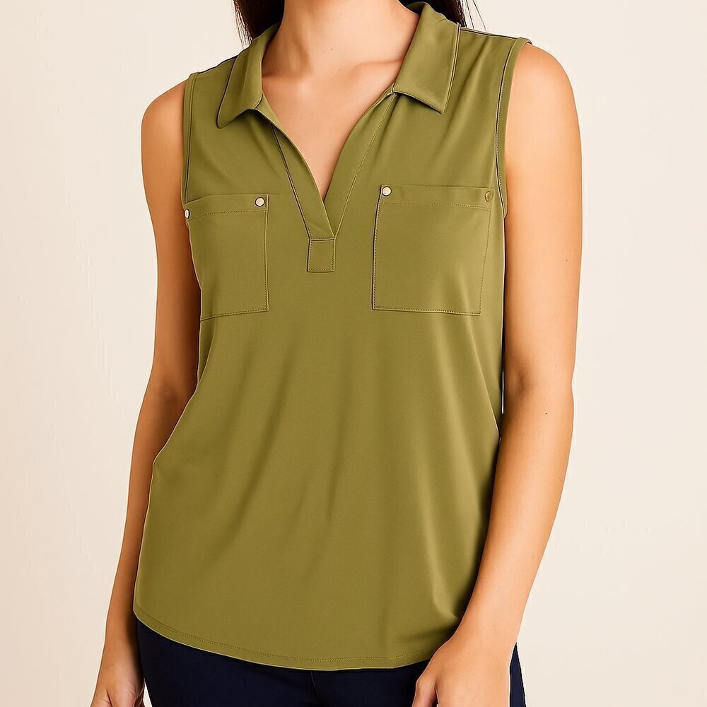 Jones New York Olive Green Sleeveless Blouse Small